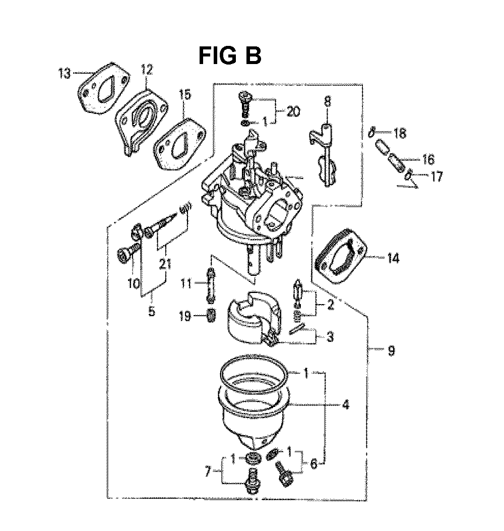 Fig-13 Diagram and Parts List for GXV140 Type N21 Honda Engine