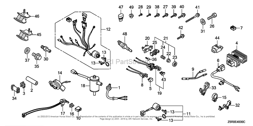 Other Parts (Combination Switch) Diagram and Parts List for GX390U2 (typeSM32)(GCBHK-1000001) Honda Engine