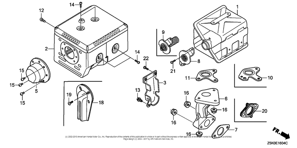 Muffler (5) Diagram and Parts List for GX270UT2 (typeSMRB)(GCBGT-1000001) Honda Engine