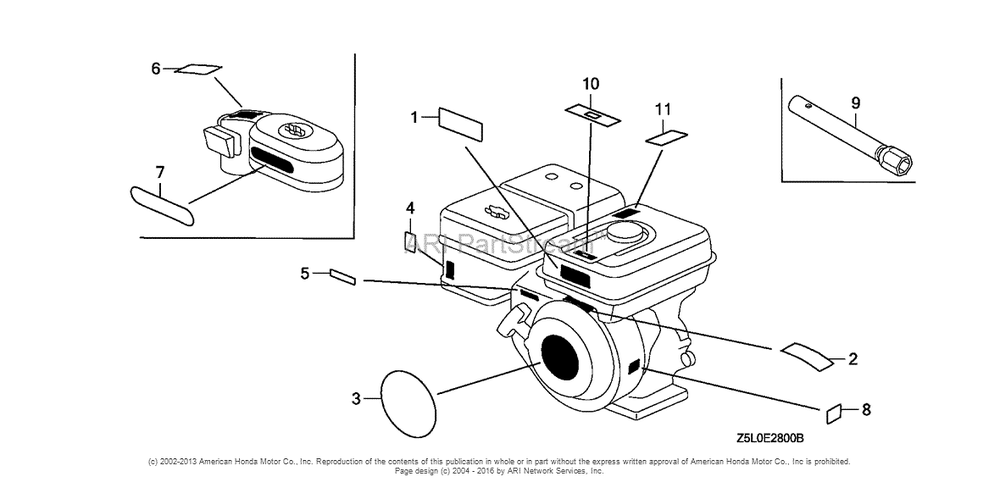 Label + Tool Diagram and Parts List for GX340U2 (typeSMX2)(GCBKK-1000001) Honda Engine