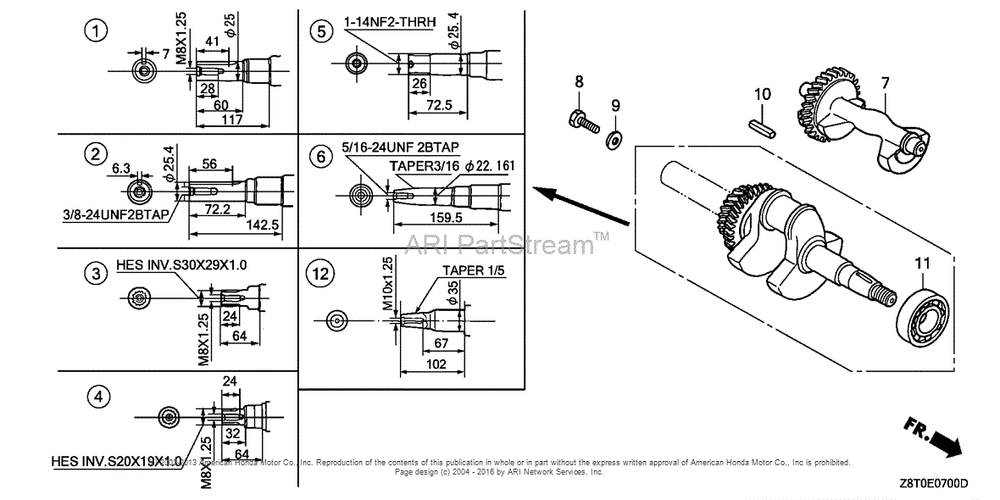 Crankshaft Diagram and Parts List for GX340UT2 (typePKT2)(GCBET-1000001) Honda Engine