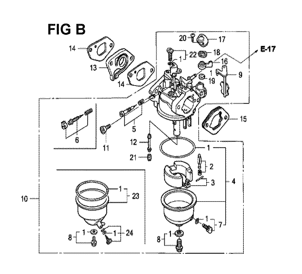 Fig-14 Diagram and Parts List for GXV120 Type SFS Honda Engine