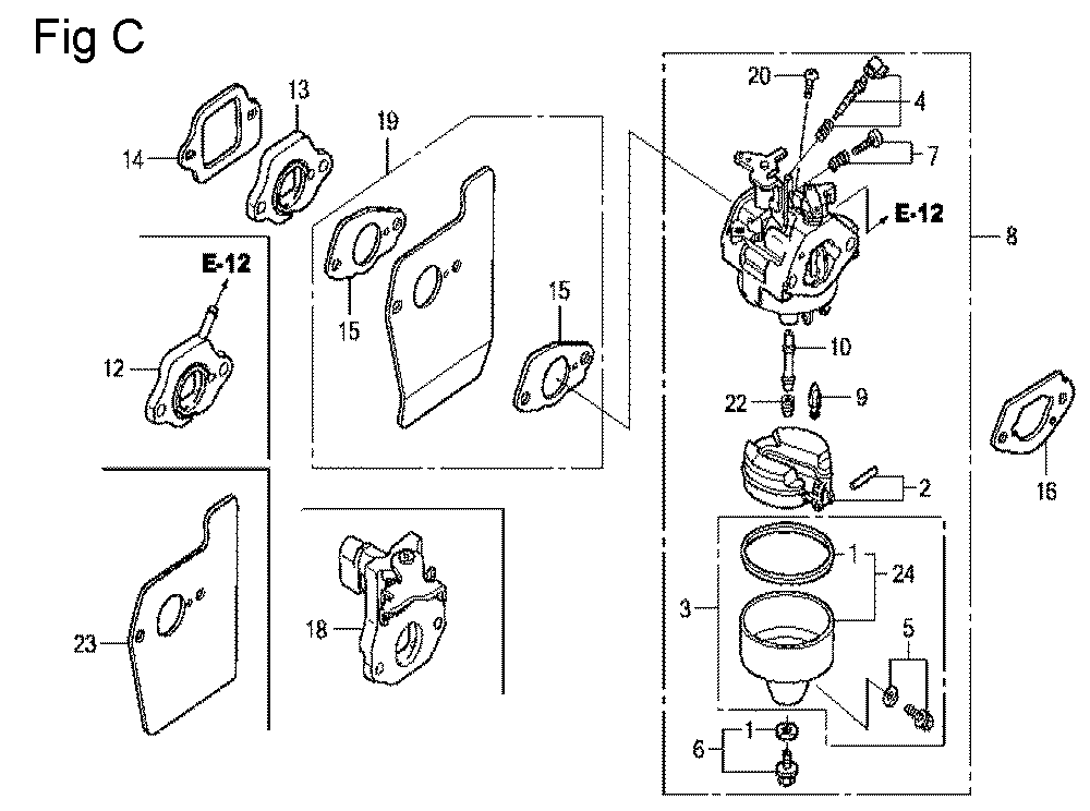Fig-3 Diagram and Parts List for GCV160LA Type N7A1 Honda Engine