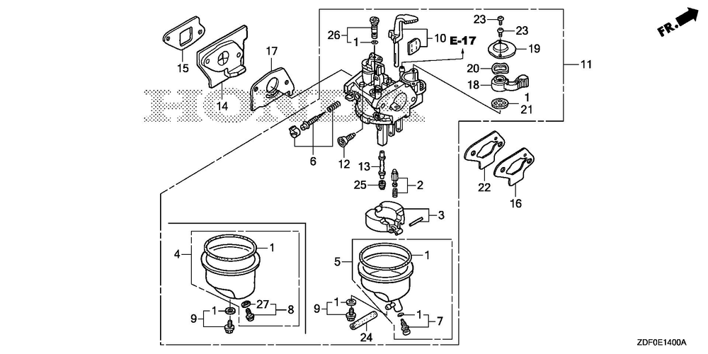 Carburetor (1) Diagram and Parts List for GXH50UTX (Type QXB4)(GCBYT-2000001-9999999) Honda Engine