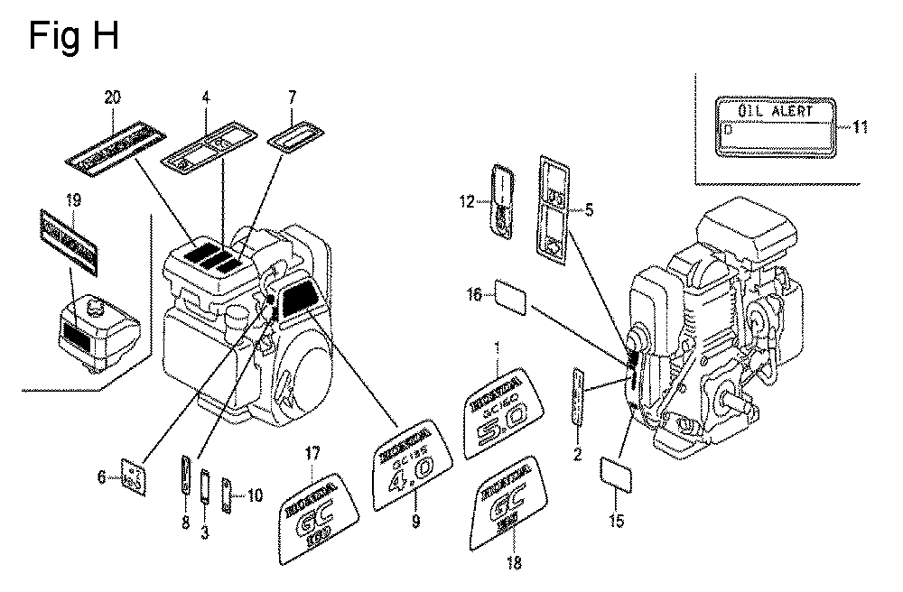 Fig-8 Diagram and Parts List for GC135 Type QHU1 Honda Engine