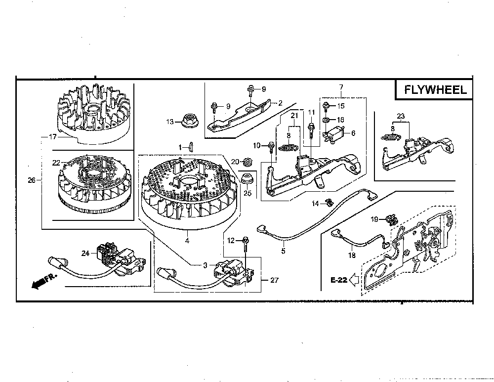 Flywheel Diagram and Parts List for GCV160-LA0S3-ED  Honda Engine