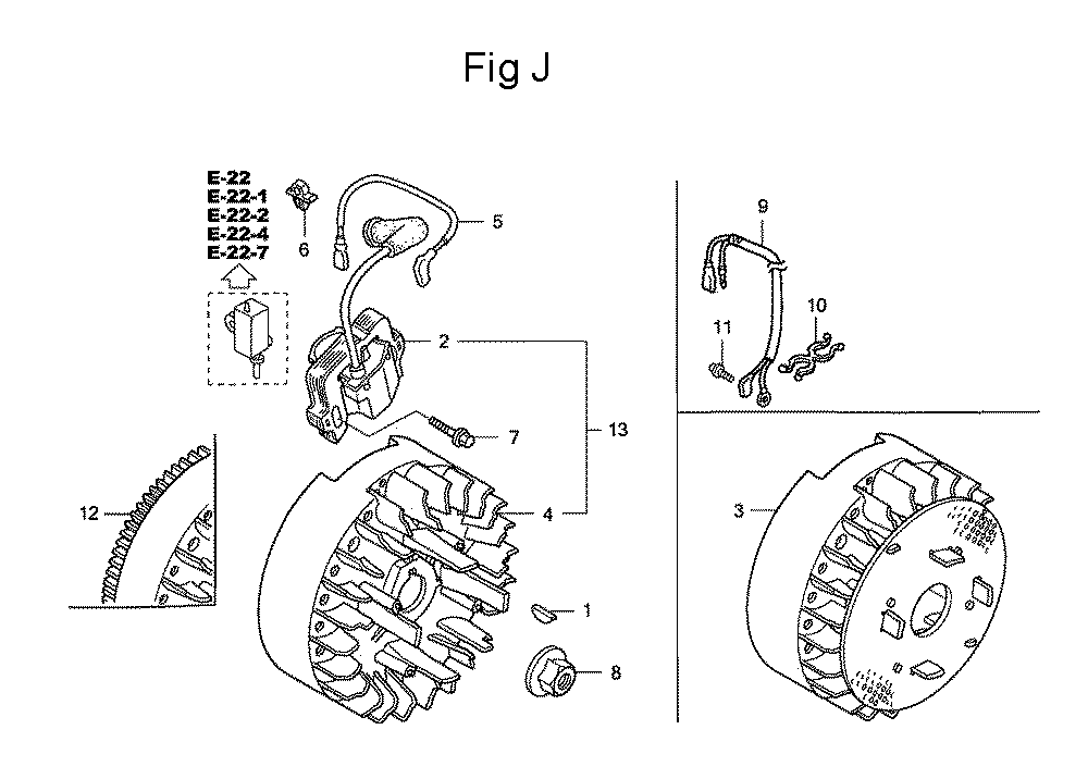 Fig-11 Diagram and Parts List for GC135 Type WKT2 Honda Engine