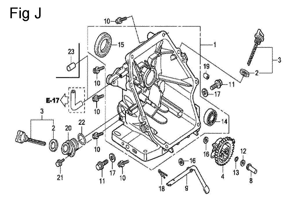 Fig-10 Diagram and Parts List for GC135 Type SHE1 Honda Engine