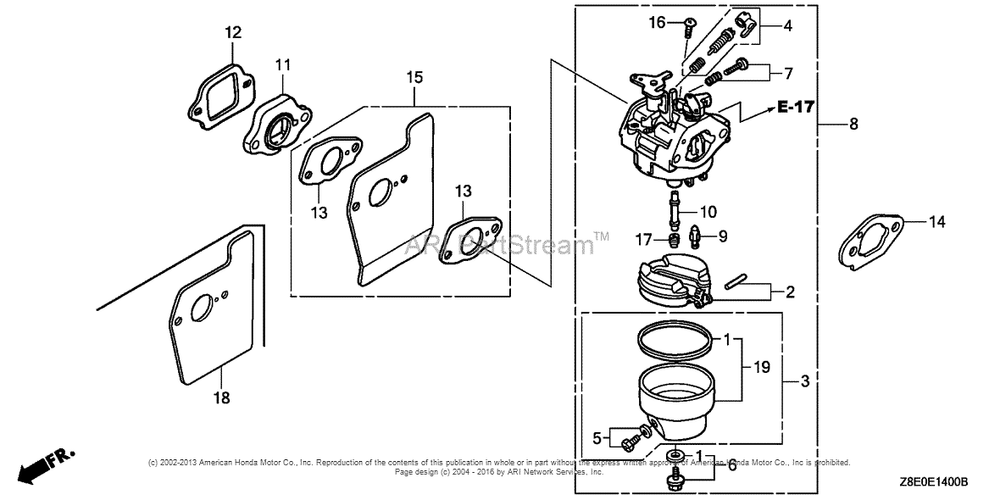 Carburetor Diagram and Parts List for GSV190LA (typeS3T)(GJACA-1035731) Honda Engine