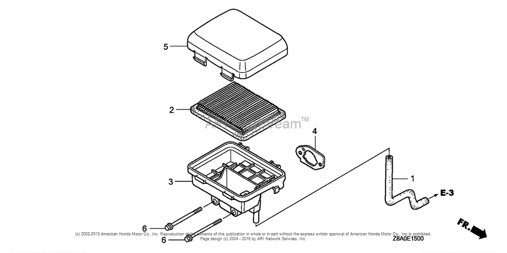 Air Cleaner Diagram and Parts List for GC160LA (typeQDE)(GCAHA-3599750) Honda Engine