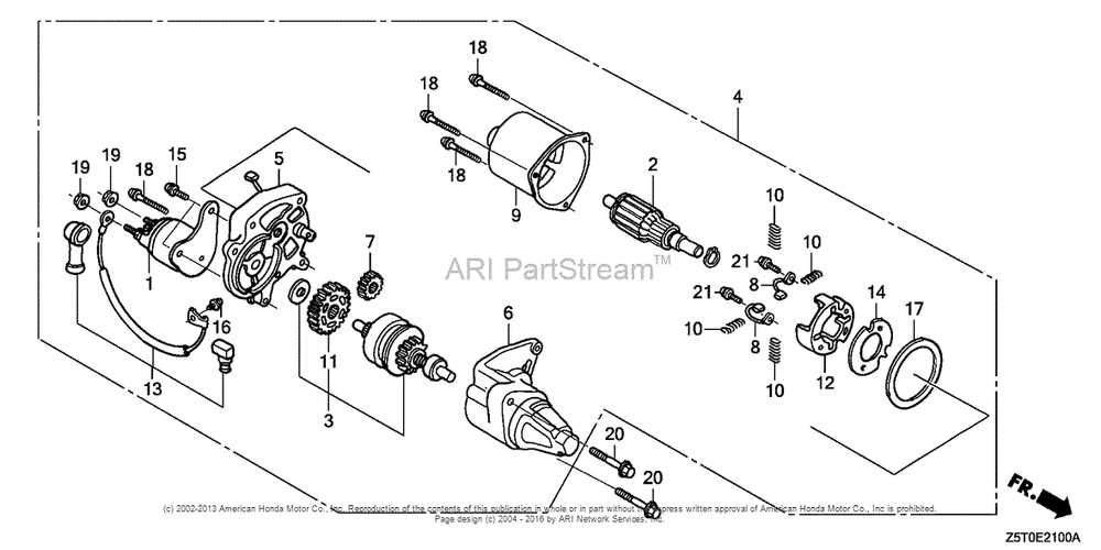 Starter Motor (1) Diagram and Parts List for GX390UT2 (typeSM32)(GCBCT-1000001) Honda Engine