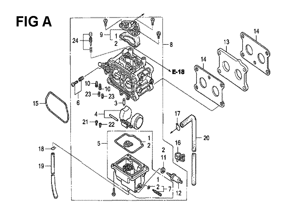 Fig-13 Diagram and Parts List for GXV530 Type PXA1A Honda Engine