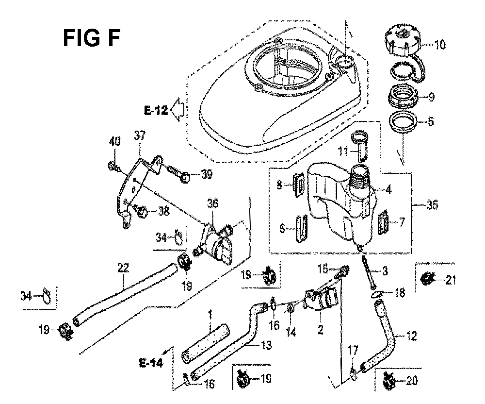 Fig-6 Diagram and Parts List for GCV190LA Type N5AV Honda Engine