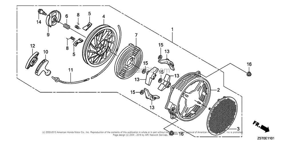 Recoil Starter (2) Diagram and Parts List for GX390UT2 (typeSZEC)(GCBCT-1000001) Honda Engine