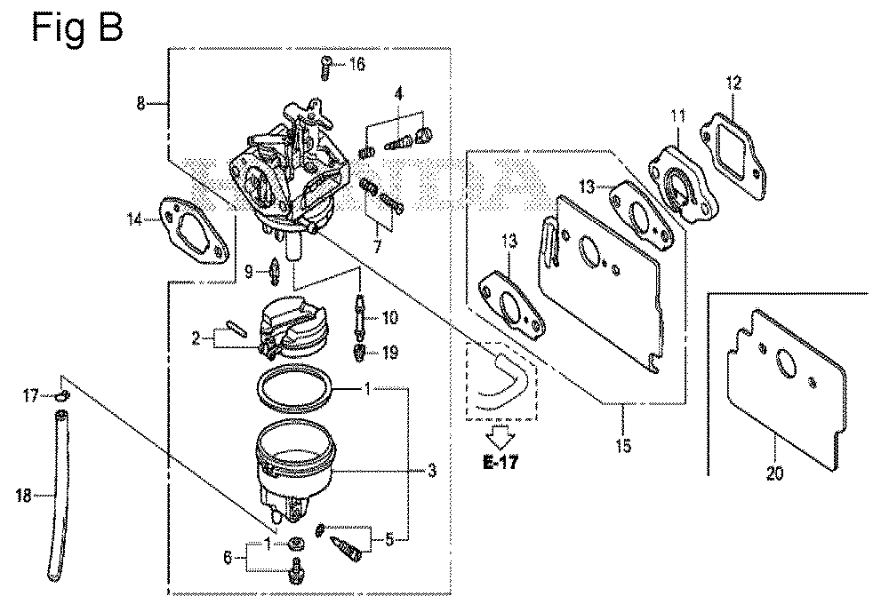 Fig-2 Diagram and Parts List for GS190A Type VXA Honda Engine