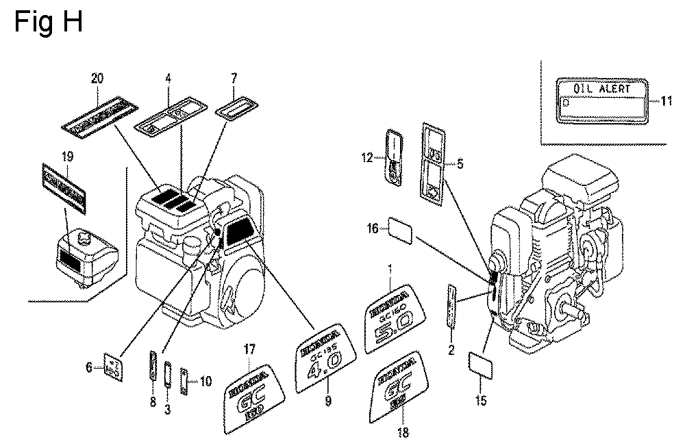 Fig-8 Diagram and Parts List for GC160 Type SHE5 Honda Engine
