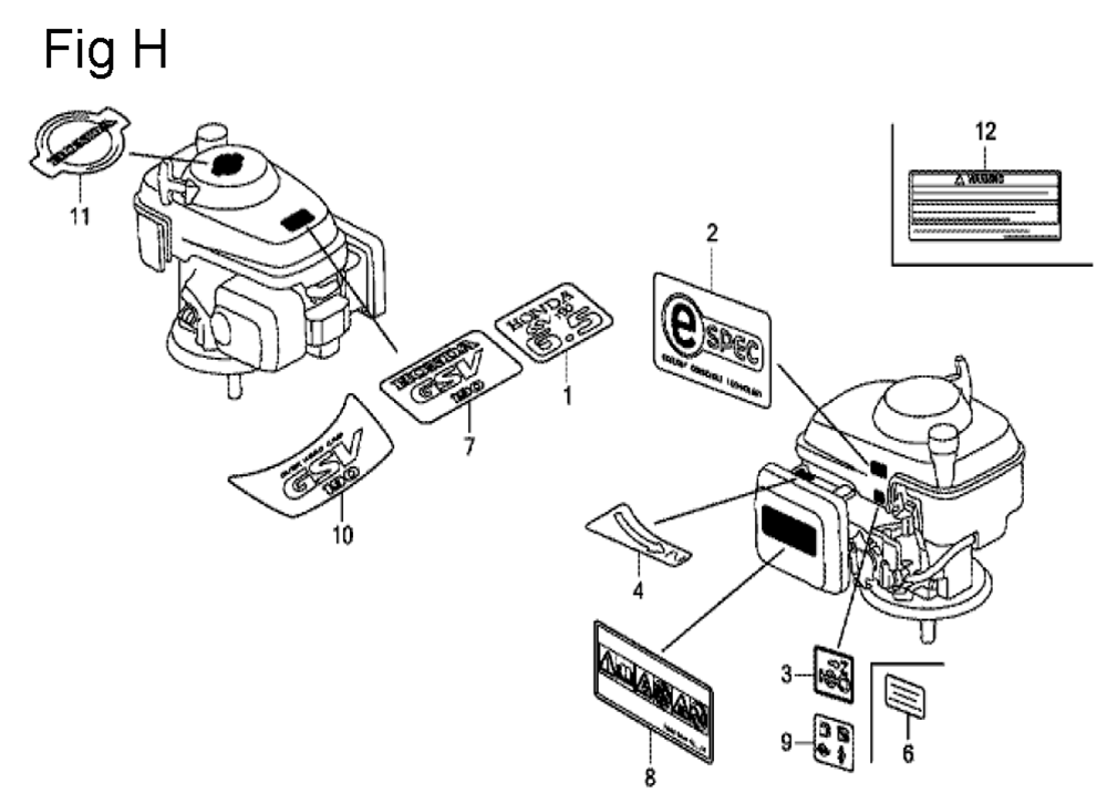 Fig-8 Diagram and Parts List for GSV190A Type A3G7 Honda Engine