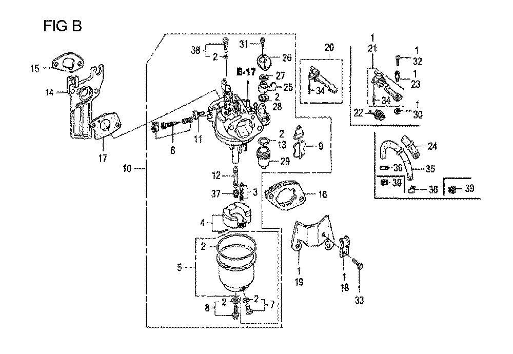 Fig-15 Diagram and Parts List for GX160U1 Type QCL Honda Engine