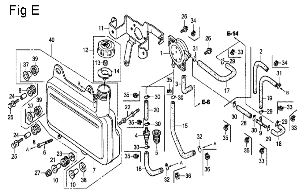 Fig-5 Diagram and Parts List for GC190A Type QHKF Honda Engine