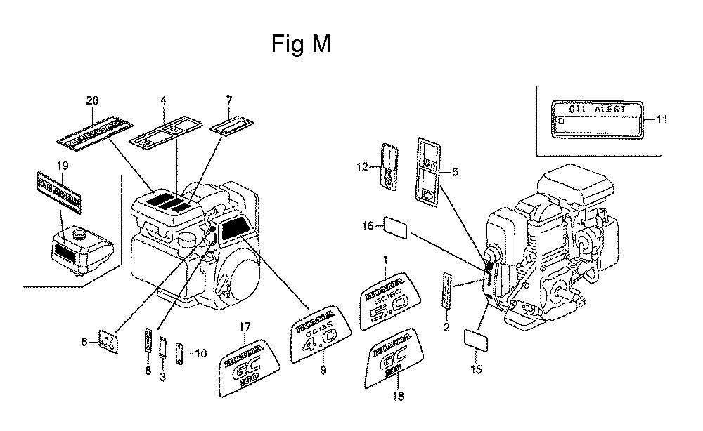 Fig-14 Diagram and Parts List for GC135 Type WKT2 Honda Engine