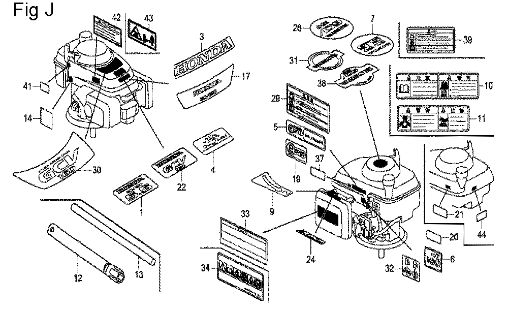 Fig-10 Diagram and Parts List for GCV160A Type E5A4 Honda Engine