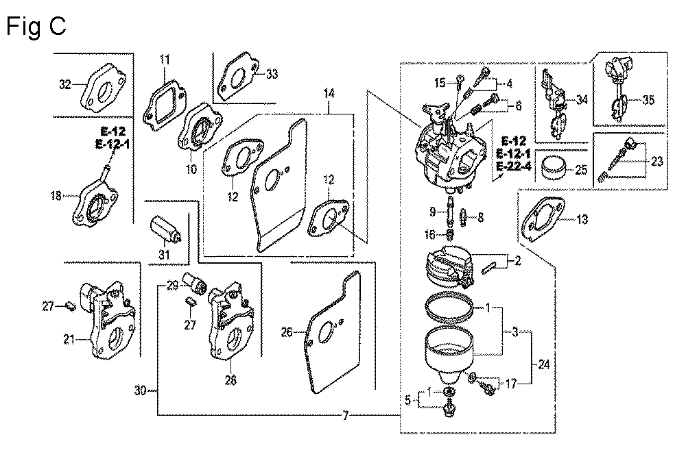 Fig-3 Diagram and Parts List for GCV160A Type R1A Honda Engine