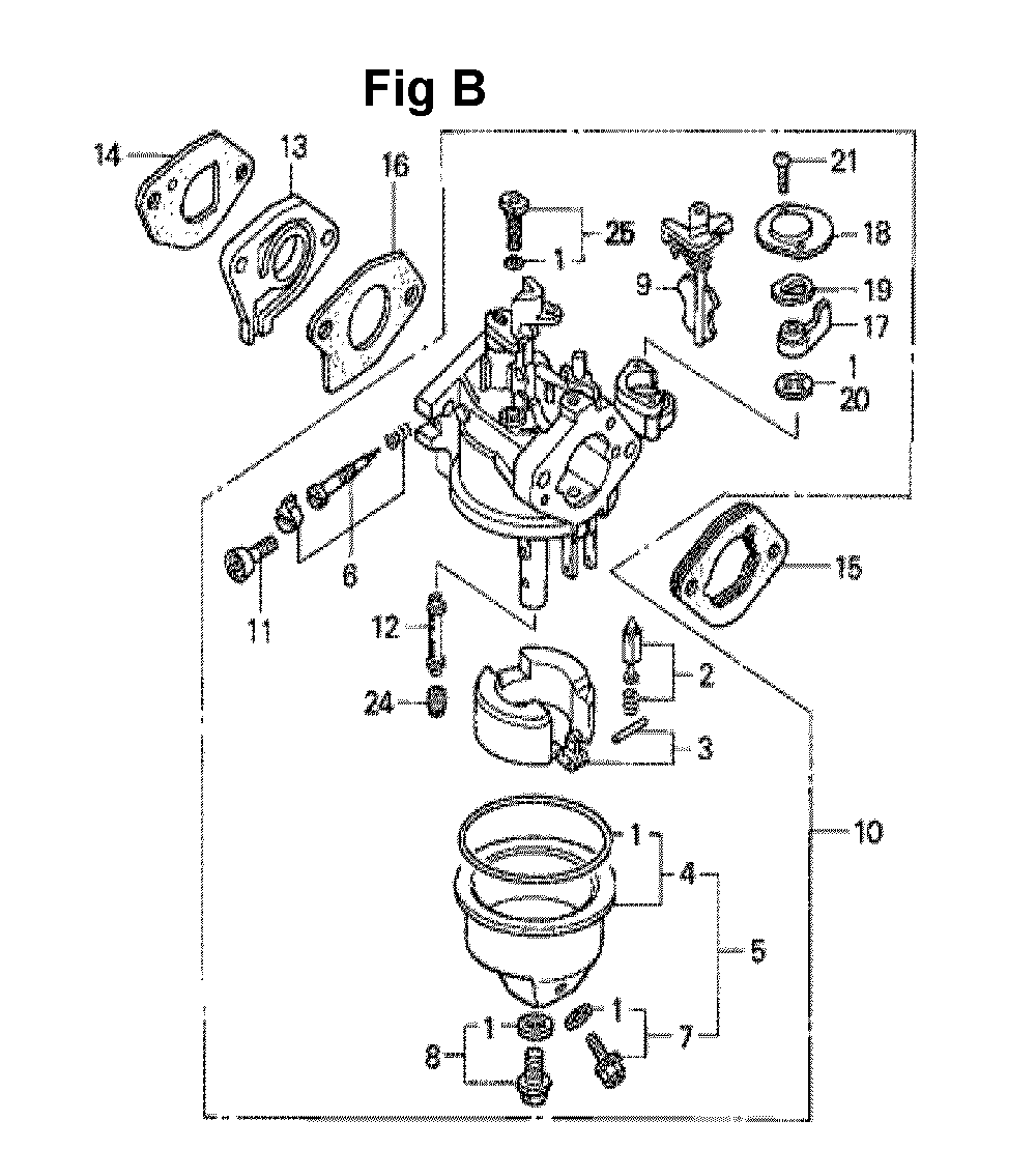Fig-4 Diagram and Parts List for GXV140 Type N1S Honda Engine