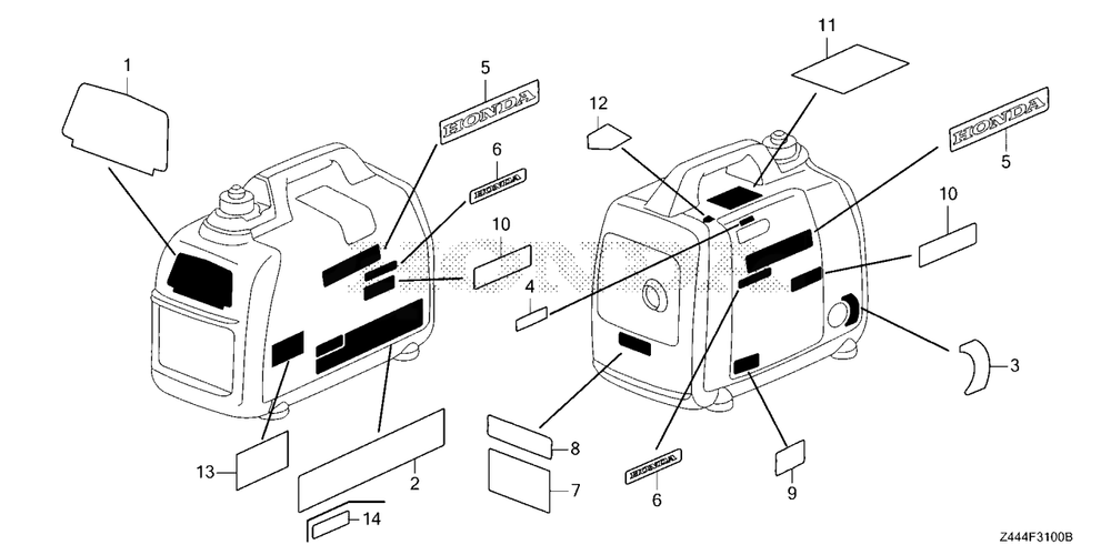 Label Diagram and Parts List for EU2200IT (Type  A3)(EAMT-1000001 - 9999999) Honda Generator