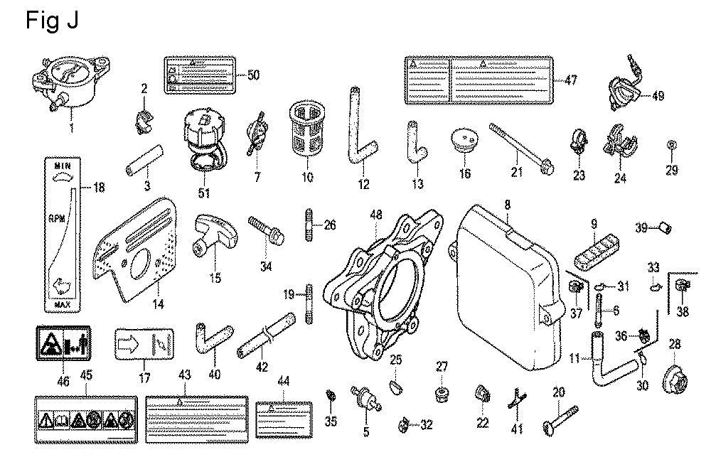 Fig-10 Diagram and Parts List for GX100U Type KRB4 Honda Engine