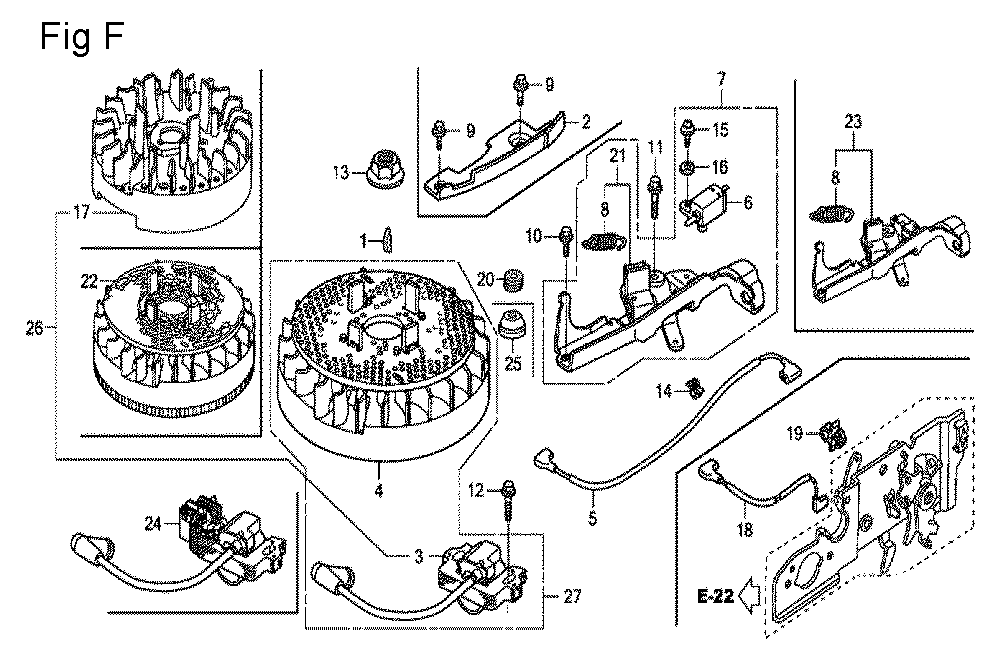 Fig-6 Diagram and Parts List for GCV160A Type N5AF Honda Engine