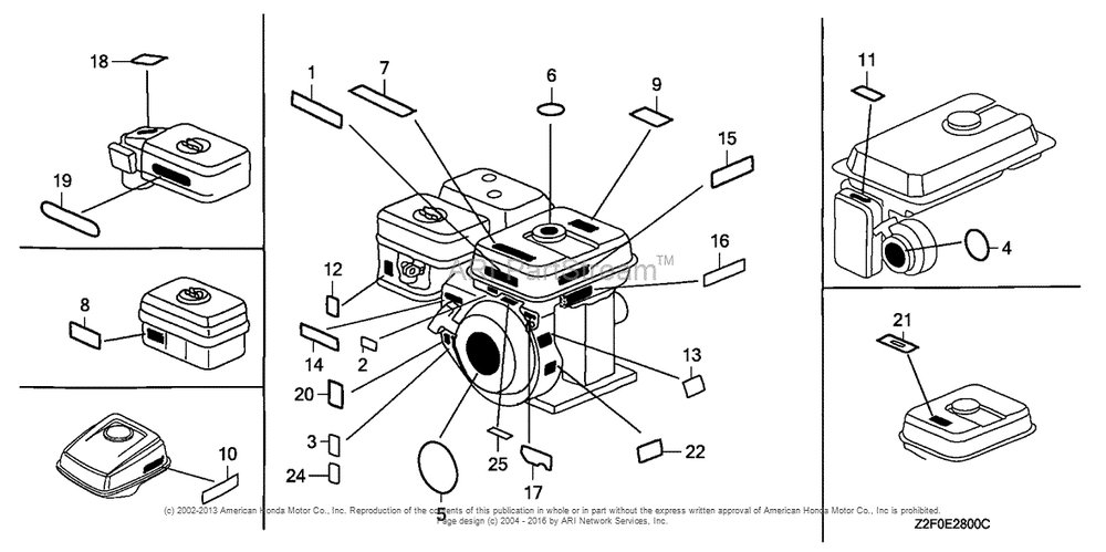 Label (1) Diagram and Parts List for GX160K1 (typeQX/B)(GCAAK-1000001) Honda Engine