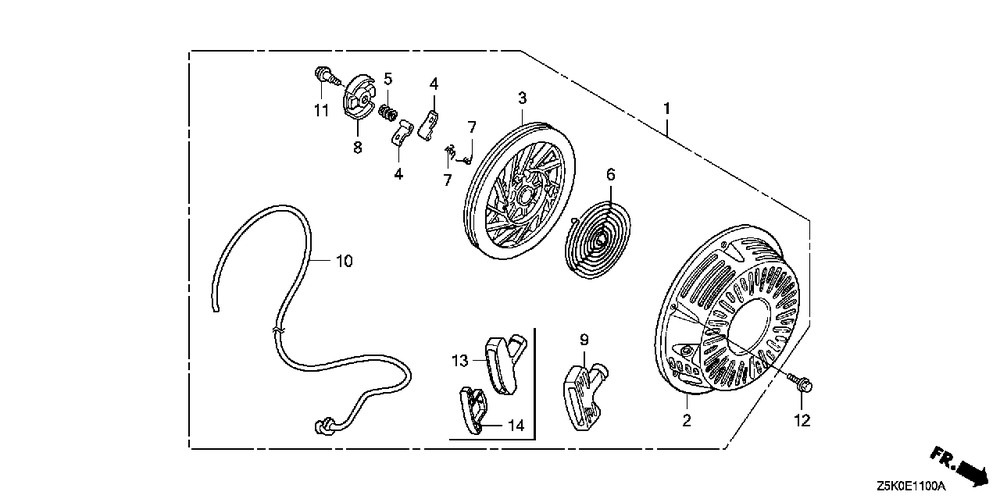 Recoil Starter (1) Diagram and Parts List for GX270UT2 (Type  PAE2/A)(GCBGT-2000001 - 2258490) Honda Engine