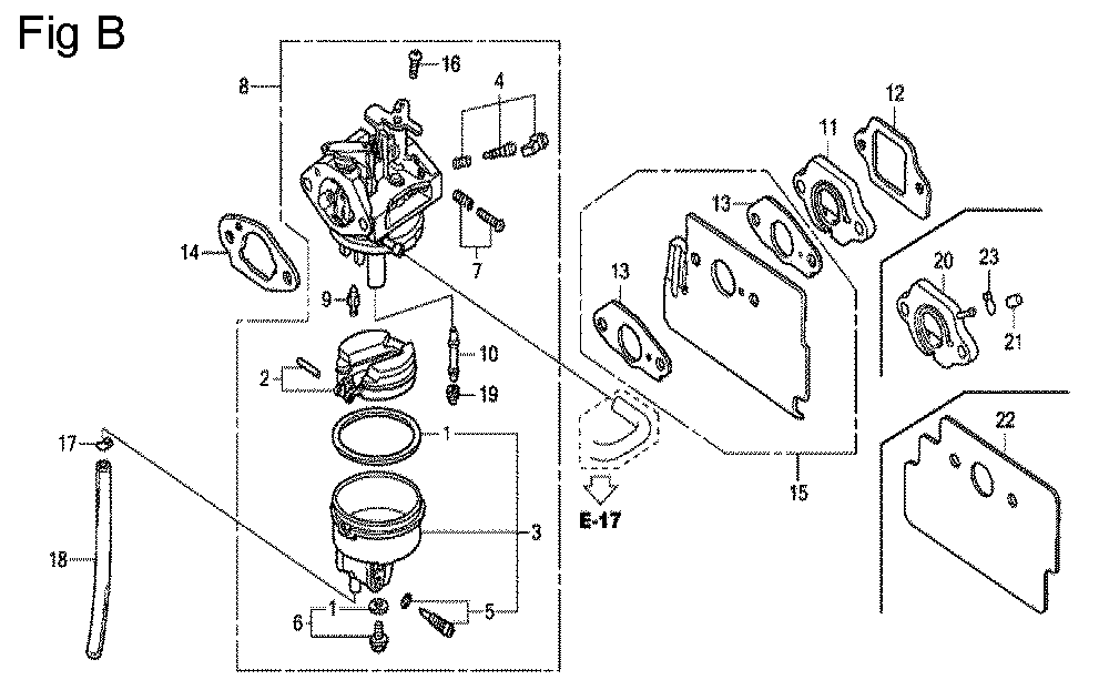 Fig-2 Diagram and Parts List for GC190A Type VXA Honda Engine