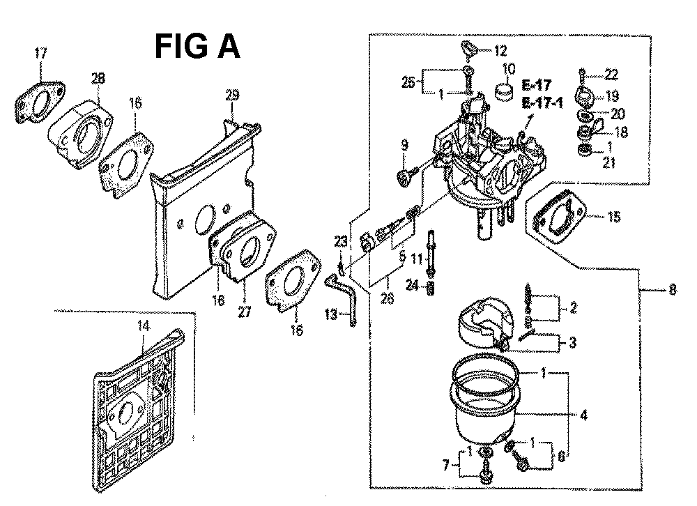 Fig-7 Diagram and Parts List for GXV340K2 Type DCA1 Honda Engine
