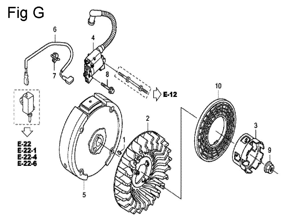 Fig-7 Diagram and Parts List for GC190A Type VXE Honda Engine