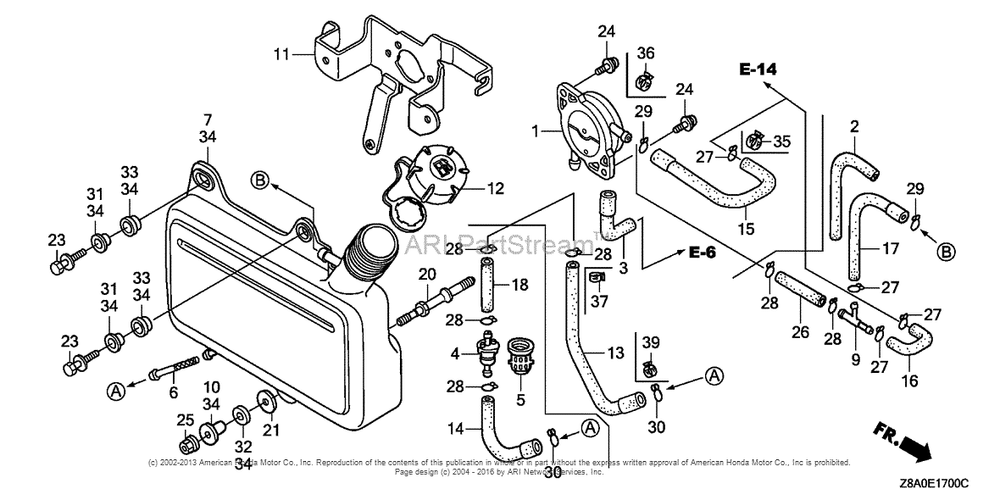 Fuel Tank + Fuel Pump Diagram and Parts List for GC160LA (typeVHA)(GCAHA-3599750) Honda Engine