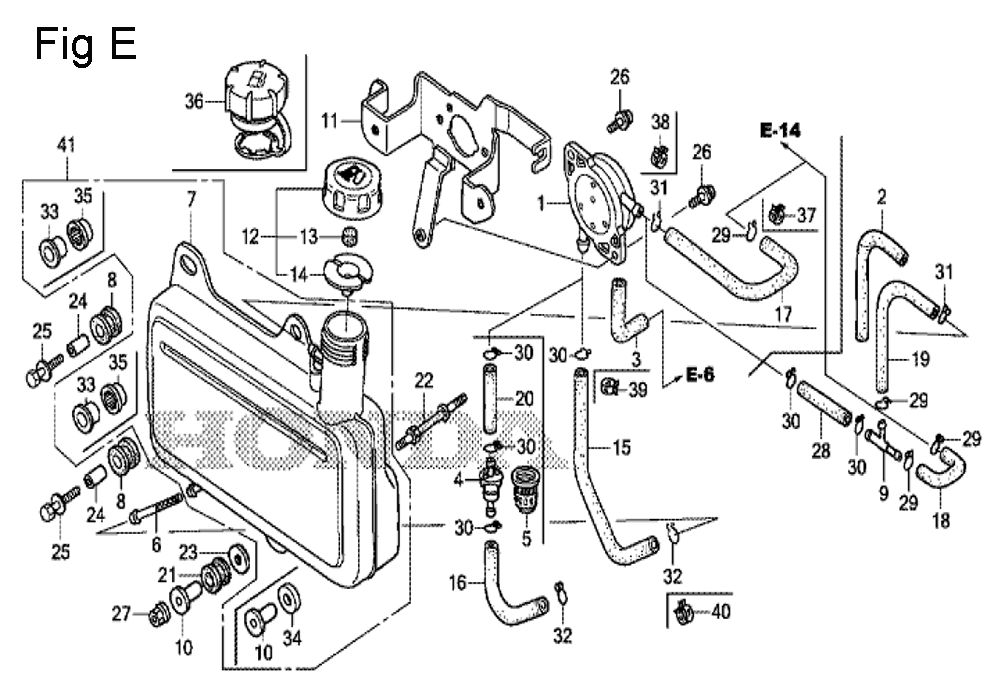 Fig-5 Diagram and Parts List for GS190A Type QBA2 Honda Engine