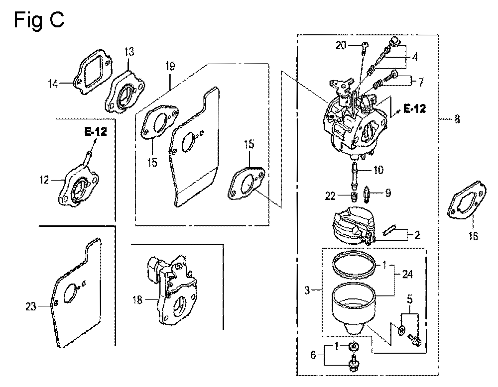 Fig-3 Diagram and Parts List for GCV160LA Type N1A Honda Engine