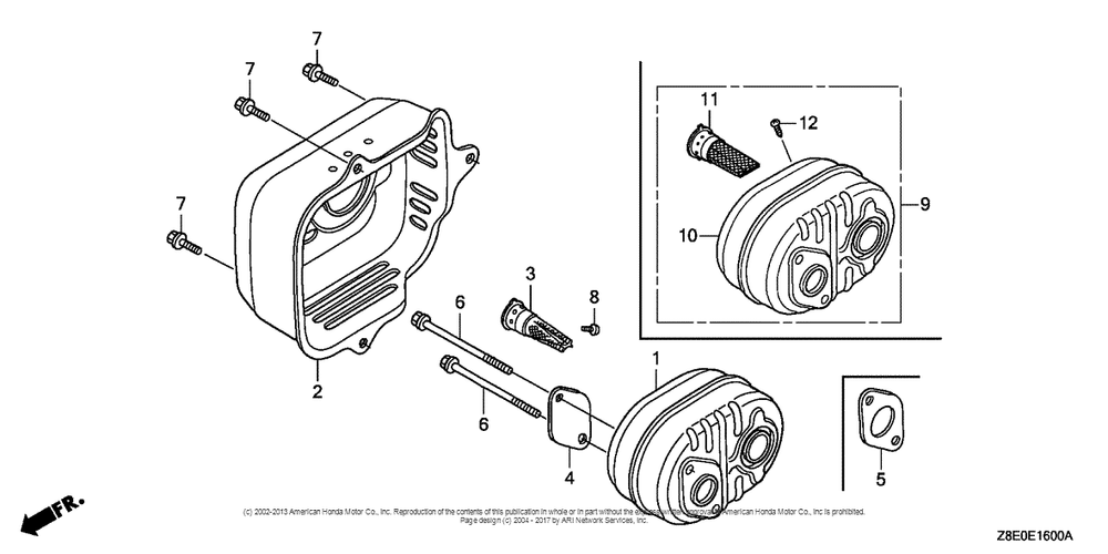 Muffler Diagram and Parts List for GSV190LA (typeGBH)(GJACA-1035731) Honda Engine