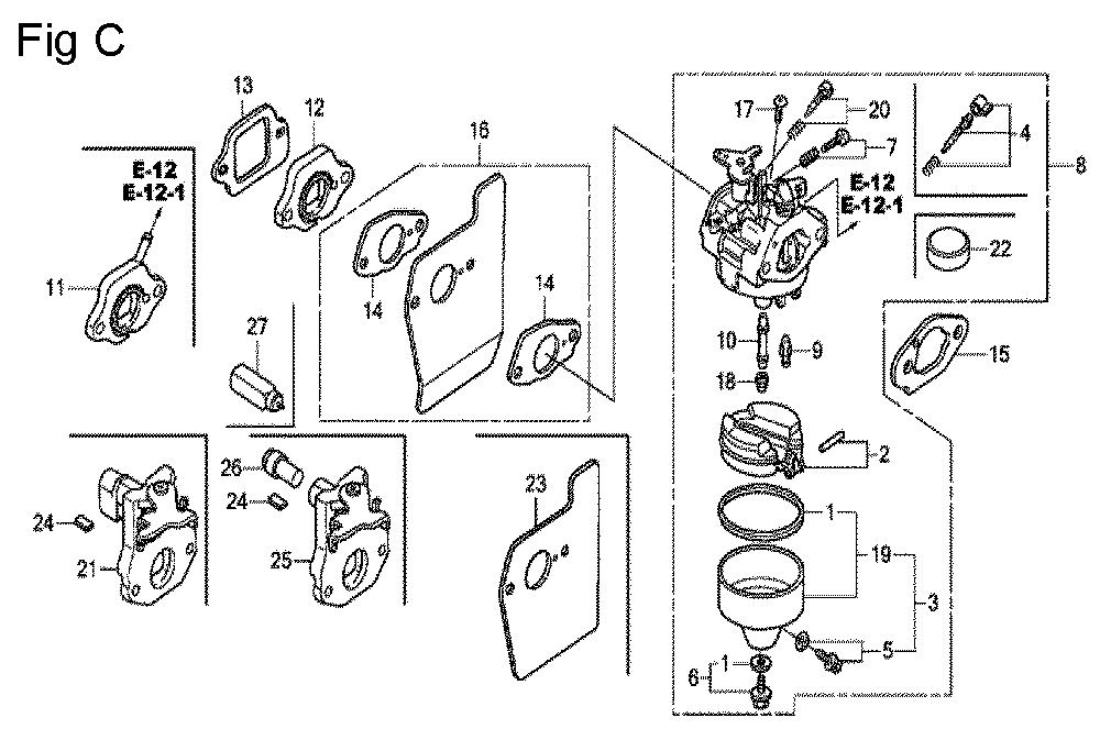Fig-3 Diagram and Parts List for GCV135 Type A2D Honda Engine