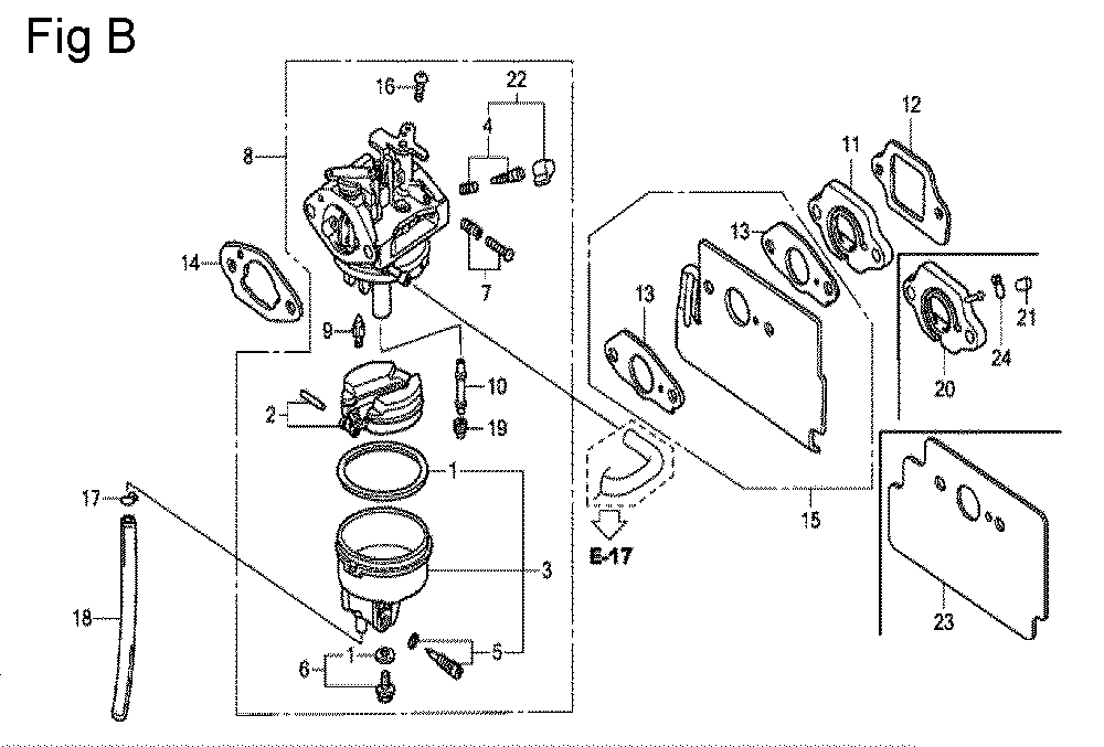 Fig-2 Diagram and Parts List for GC135 Type QHE Honda Engine