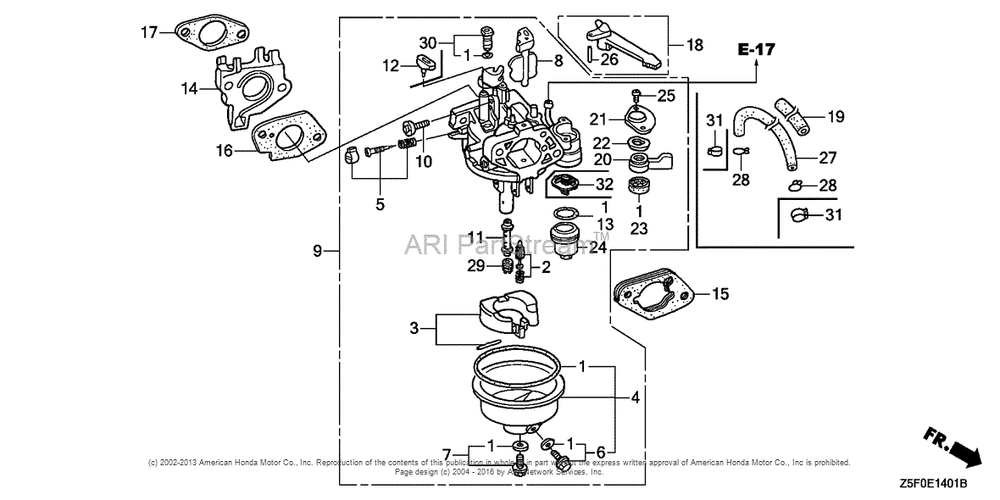 Carburetor (2) Diagram and Parts List for GX240U2 (typeQA2)(GCBPK-1000001) Honda Engine