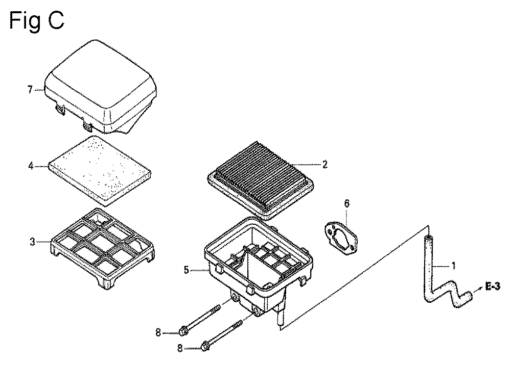 Fig-3 Diagram and Parts List for GS190A Type VXE Honda Engine