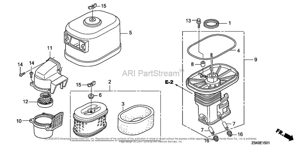 Air Cleaner (2) Diagram and Parts List for GX270UT2 (typeSMXC)(GCBGT-1000001) Honda Engine