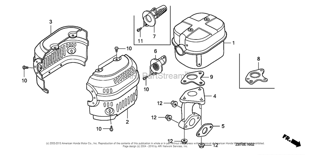 Muffler (3) Diagram and Parts List for GX340UT2 (typePKT2)(GCBET-1000001) Honda Engine