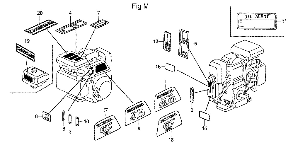 Fig-13 Diagram and Parts List for GC160A Type QHA1 Honda Engine