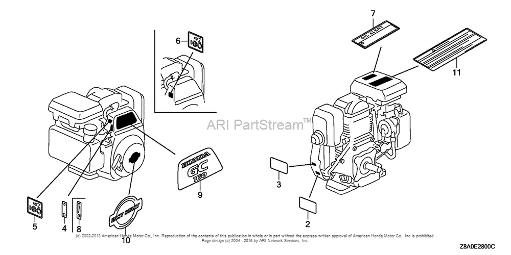 Label Diagram and Parts List for GC160LA (typeQHC)(GCAHA-3599750) Honda Engine