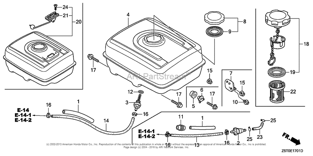 Fuel Tank (1) Diagram and Parts List for GX390UT2 (typeSM32)(GCBCT-1000001) Honda Engine