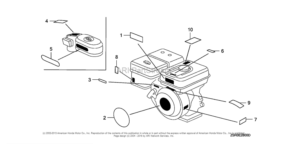 Label Diagram and Parts List for GX390U2 (typeSXE4)(GCBHK-1000001) Honda Engine