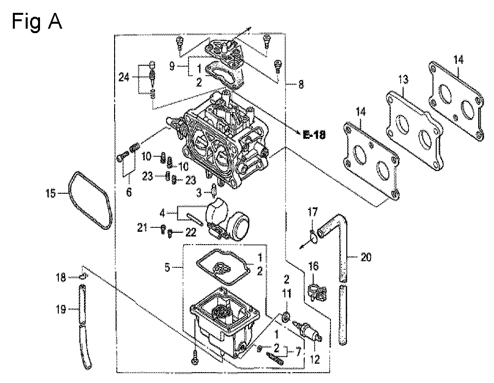 Fig-1 Diagram and Parts List for GCV530 Type EXA1 Honda Engine